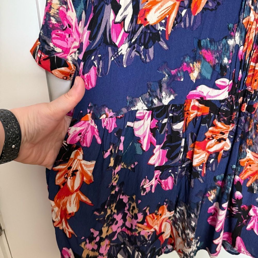 Maeve Tunic Dress Womens Sz L Purple Long Sleeve Pockets Buttons Floral Romantic - Picture 6 of 13